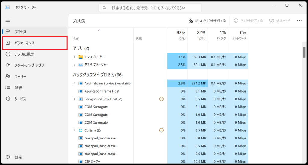 タスクマネージャで不要なアプリを終了させるとCPU使用率は下がる